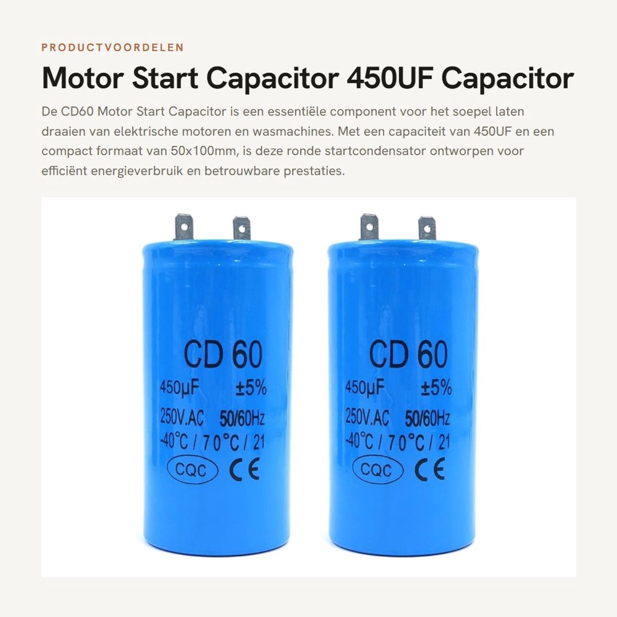 Dailygoods - Motor Start Capacitor - 450UF Capacitor voor Wasmachines - Hoogwaardige Kwaliteit - Betrouwbare Capaciteit - Efficiënte Motorprestaties -...