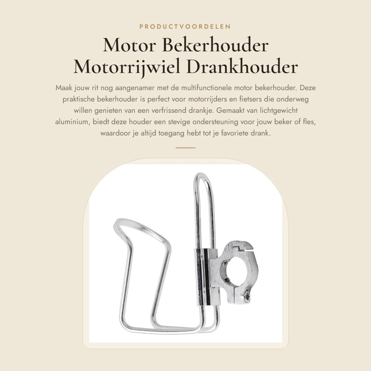 Dailygoods - Motor Bekerhouder - Motorrijwiel Drankhouder - Lichtgewicht Aluminium - Zilver - Stuurfles Adapter - Voor Motorrijden en Fietsen