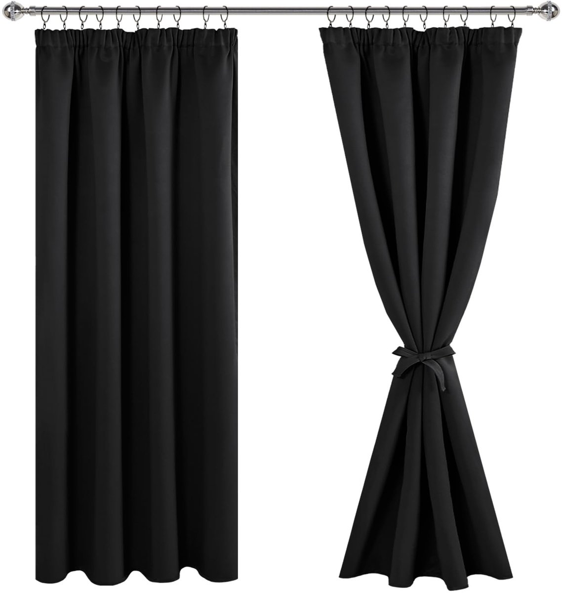 Dailygoods- Verduisteringsgordijnen Zwart - Set van 2 - H 175 x B 140 cm - Ondoorzichtig - Thermische Gordijnen - Hoogwaardig Polyester