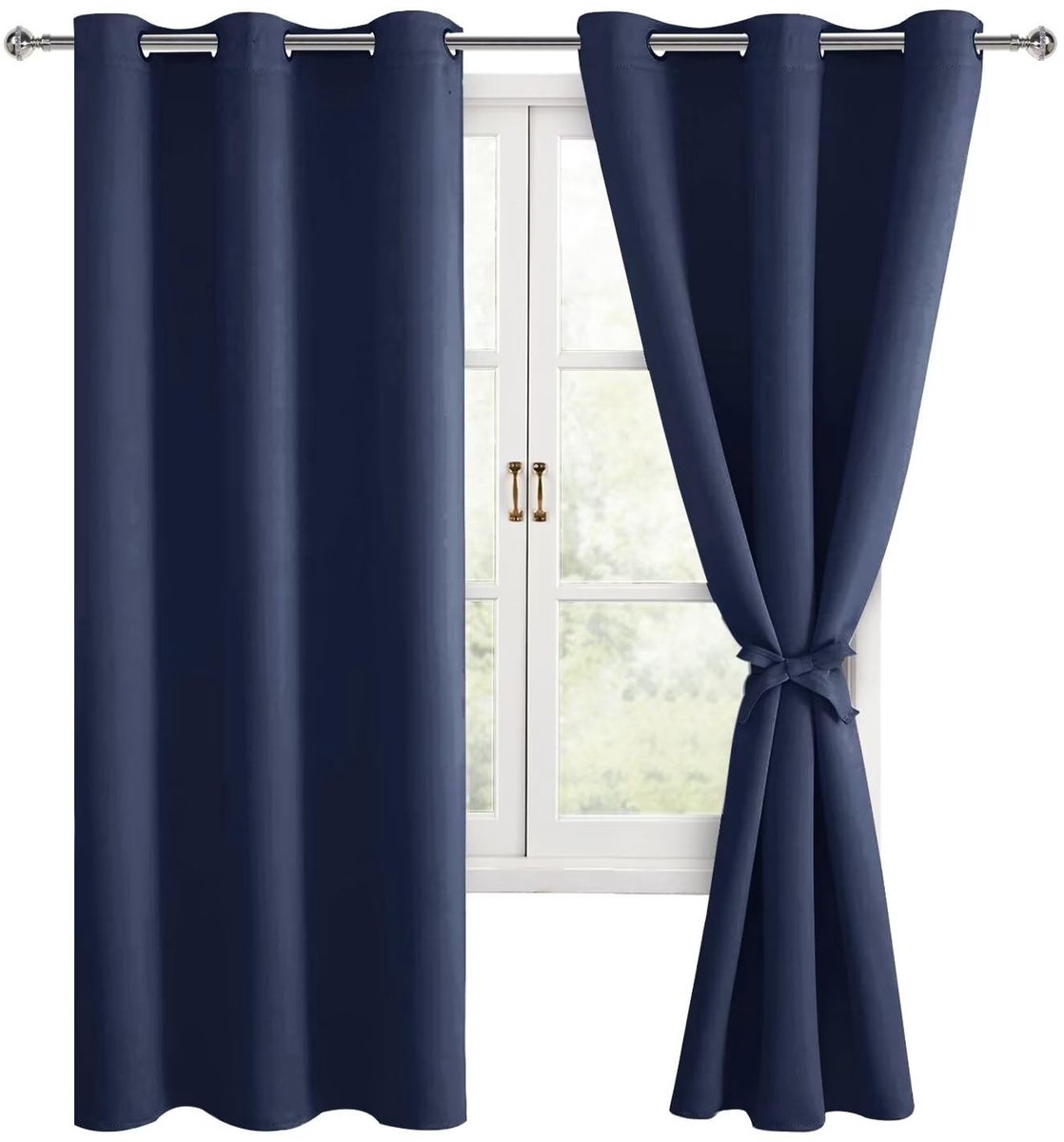 Dailygoods- Verduisteringsgordijnen met ringen - Donkerblauw - 2 Stuks - 117 x 137 cm - Zachte Schuifgordijnen - Eenvoudig te Installeren - Gordijnen