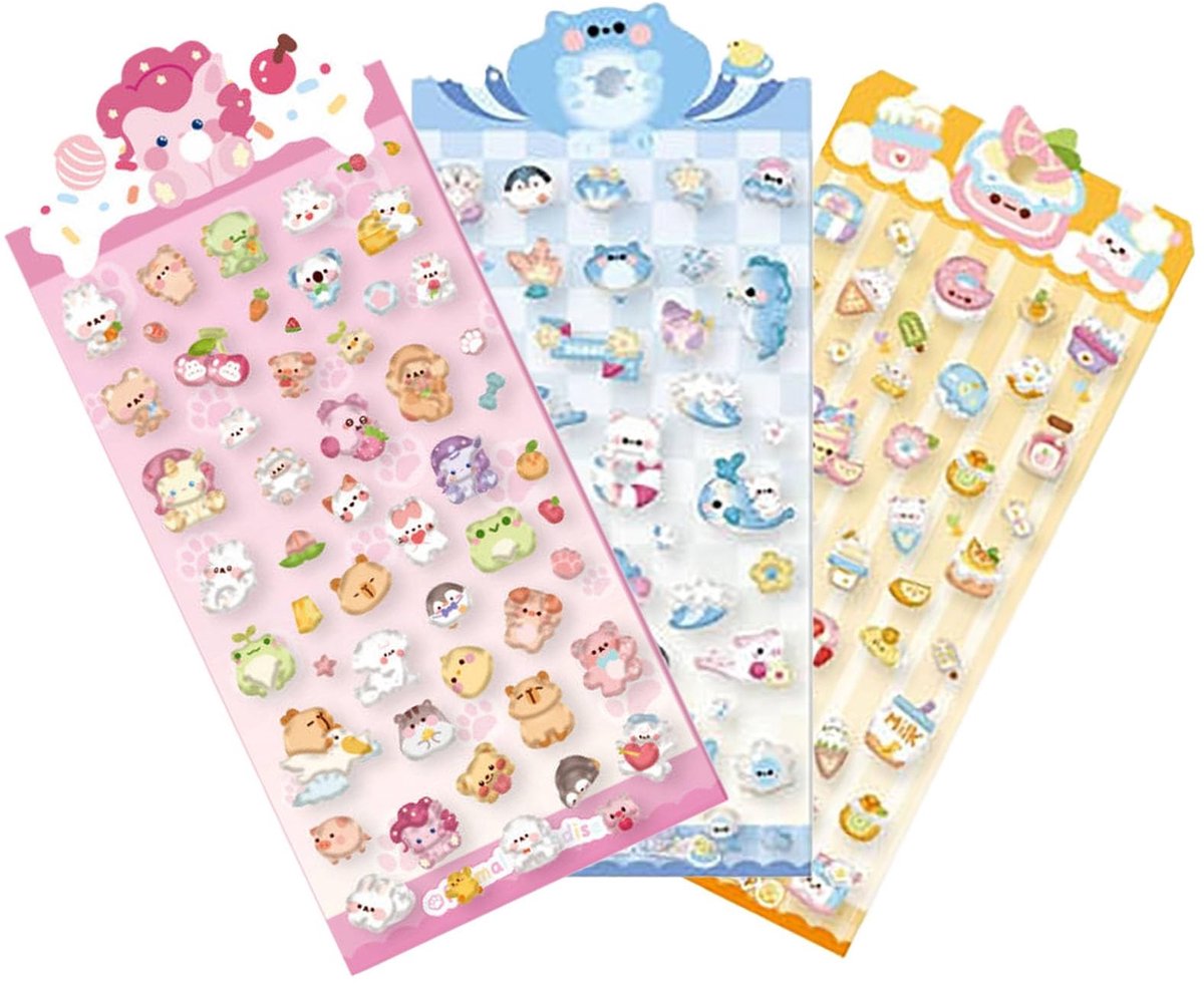 Dailygoods- Dierenstickers 3D-reliëf - 3 Vellen - Waterdicht - Decoratieve Stickers - Voor Kinderen/Volwassenen - Hoogwaardig PVC/Epoxyhars