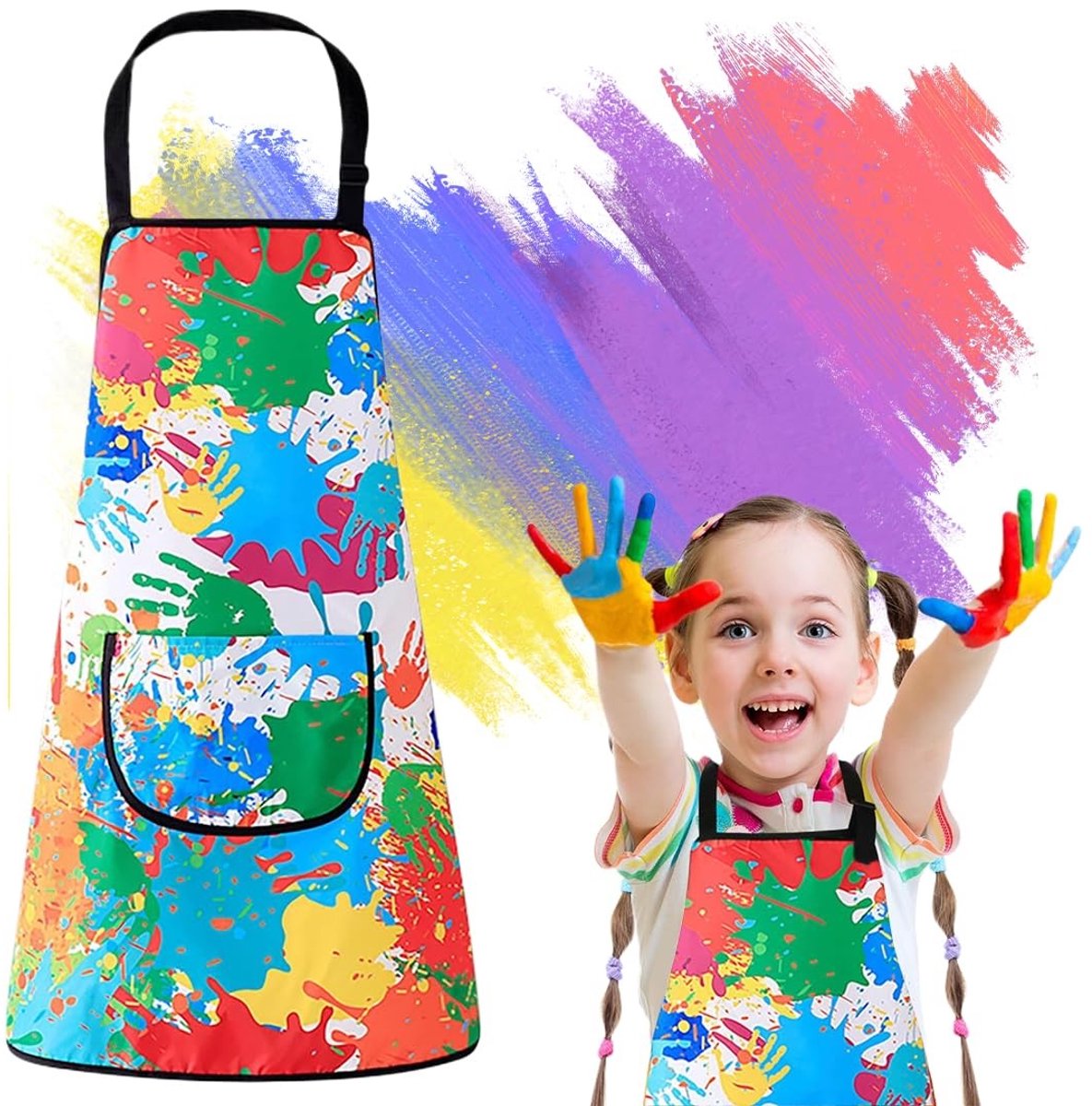 Dailygoods- Kinderschort Waterdicht - Kinderschort met Mouwen - Keukenschort Kind - Kinderschort met Zakken - Verstelbaar Ontwerp - Inclusief Hoed - Schildersschort