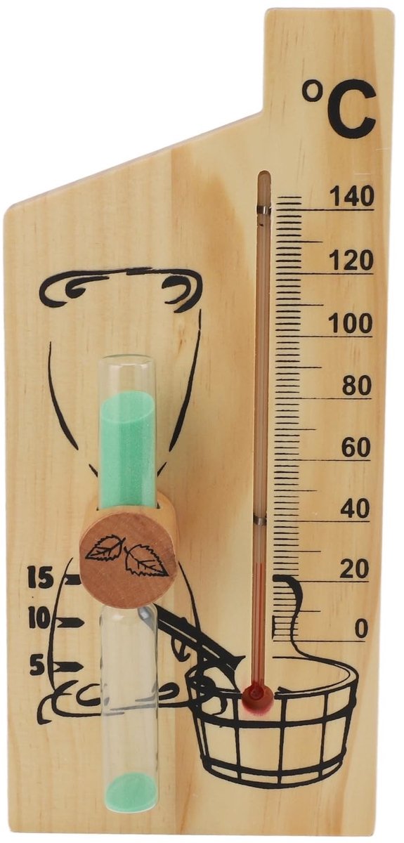 Dailygoods- Saunathermometer Zandloper - Sauna Thermometer met Hygrometer - Wandmontage - Temperatuurbereik 0-140℃ - Nauwkeurigheid ±2℃ - Gouden Houten Frame - Saunatimer