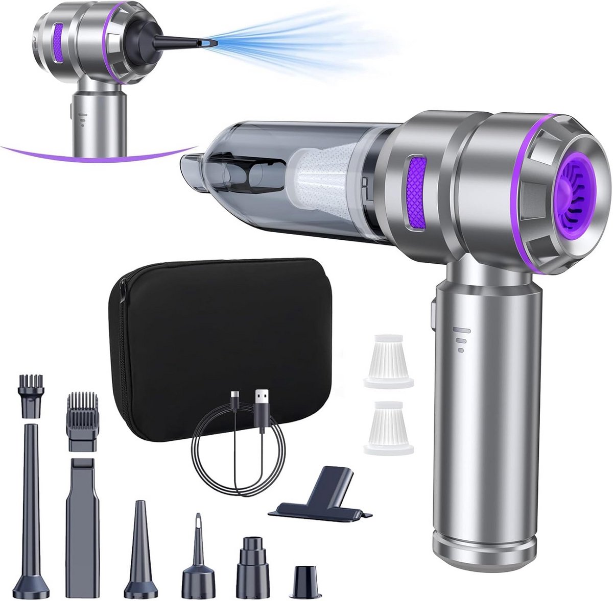 Draagbare Stofzuiger - Mini Cleaner - Auto en Thuis - 4-in-1 Multifunctioneel - 20 kPa Kracht - Paars