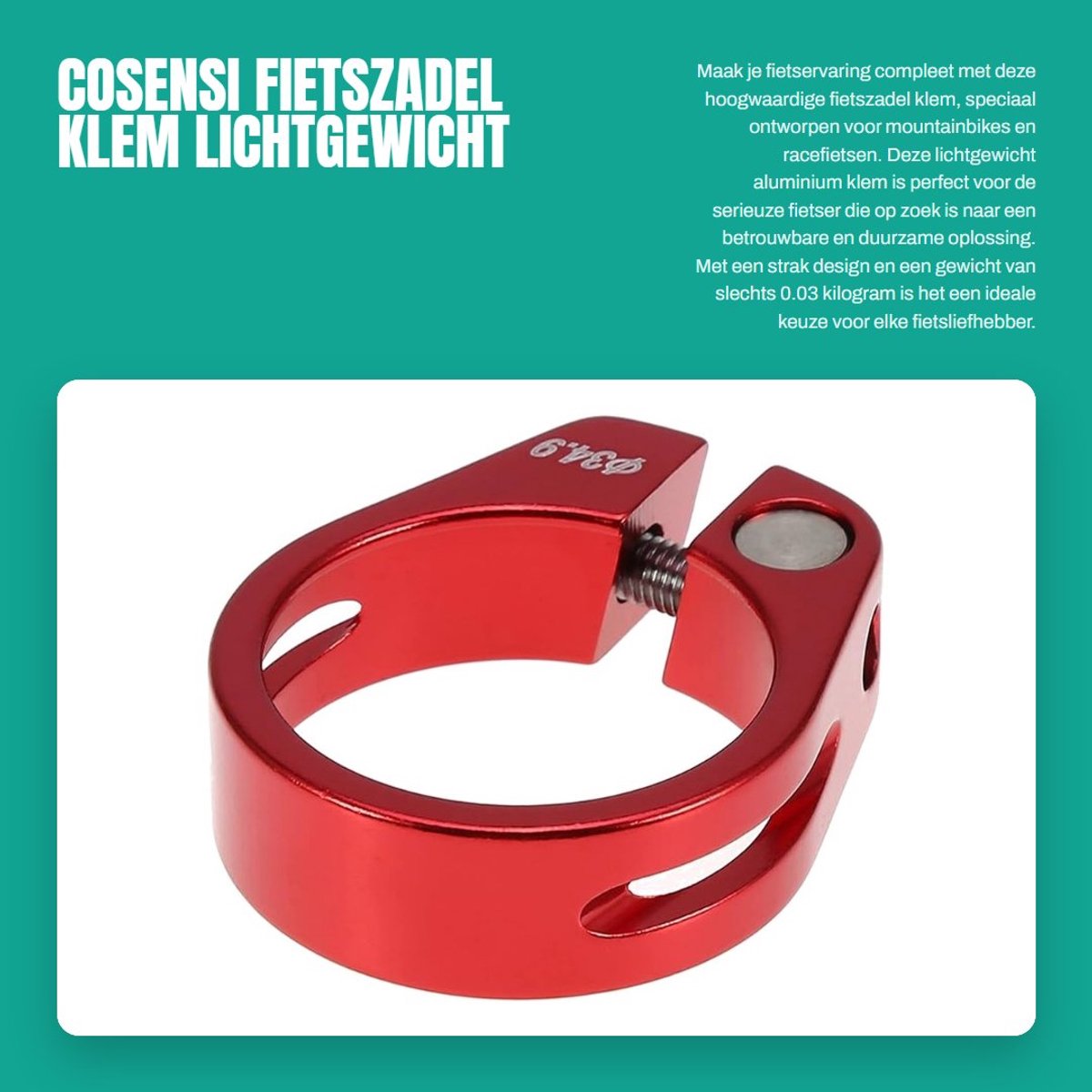 Dailygoods- Fietszadeltang 34,9 mm - Zadelpenklem 30,4/30,8/31,6 mm - Lichtgewicht Aluminium - Duurzaam - Eenvoudig te Installeren - Geschikt voor Mountainbikes/Racefietsen