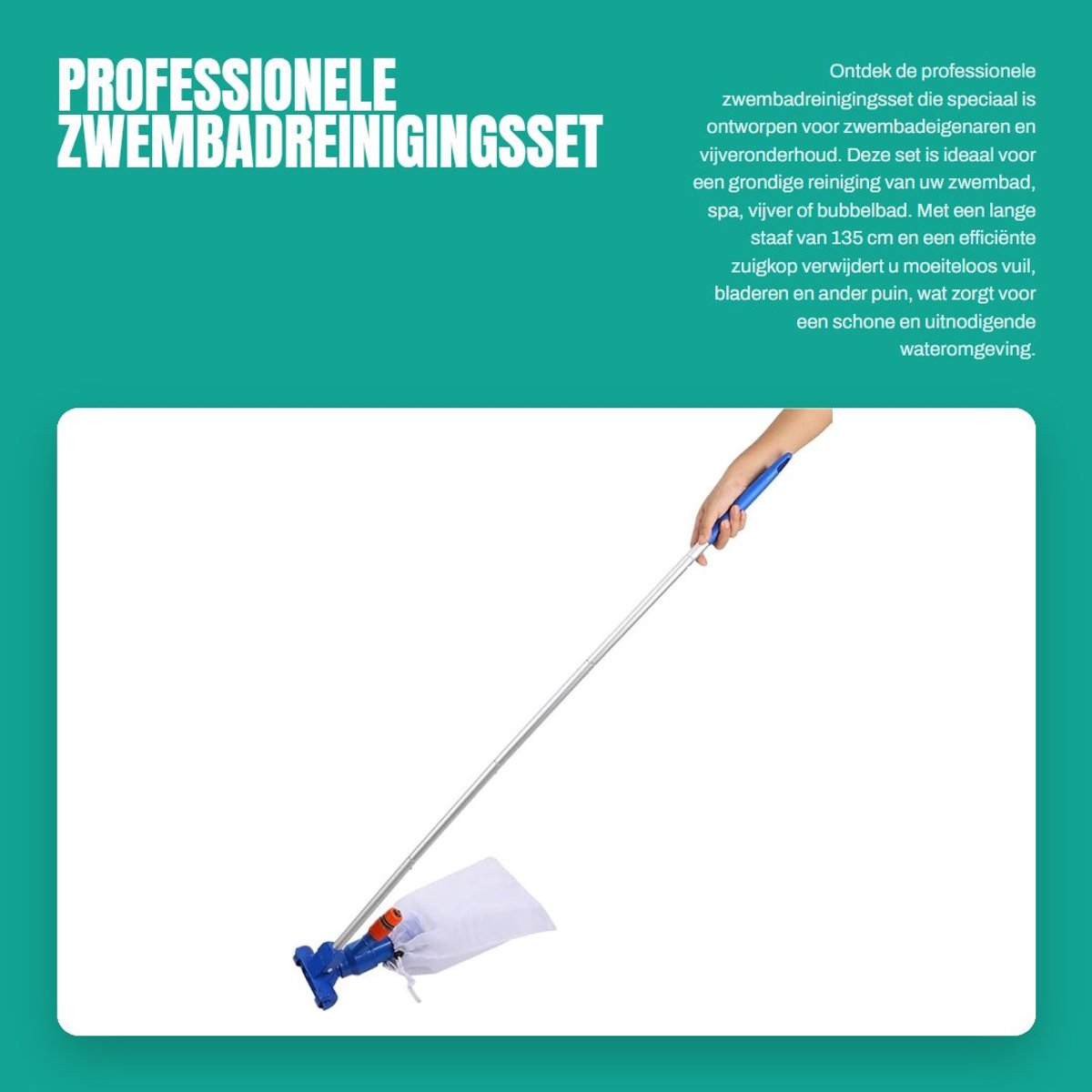 Dailygoods- Zwembadreinigingsset Professionele Reiniging - Zuigkop - Flexibele Stang 135 cm - Dieptereiniging - Vuilverwijdering - Innovatief Ontwerp - Zwembadaccessoires