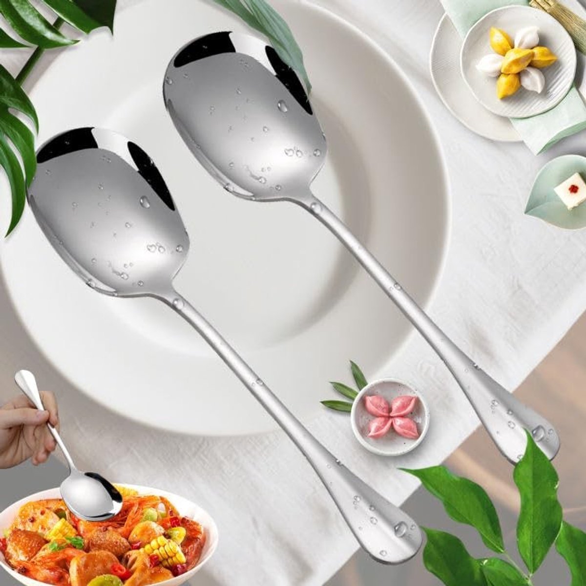 Dailygoods- Opscheplepel Roestvrij Staal - 3 Stuks - Hittebestendige Handgreep - Ergonomisch - 25,5 cm - Geschikt voor Buffet/Banket - Serveerlepel