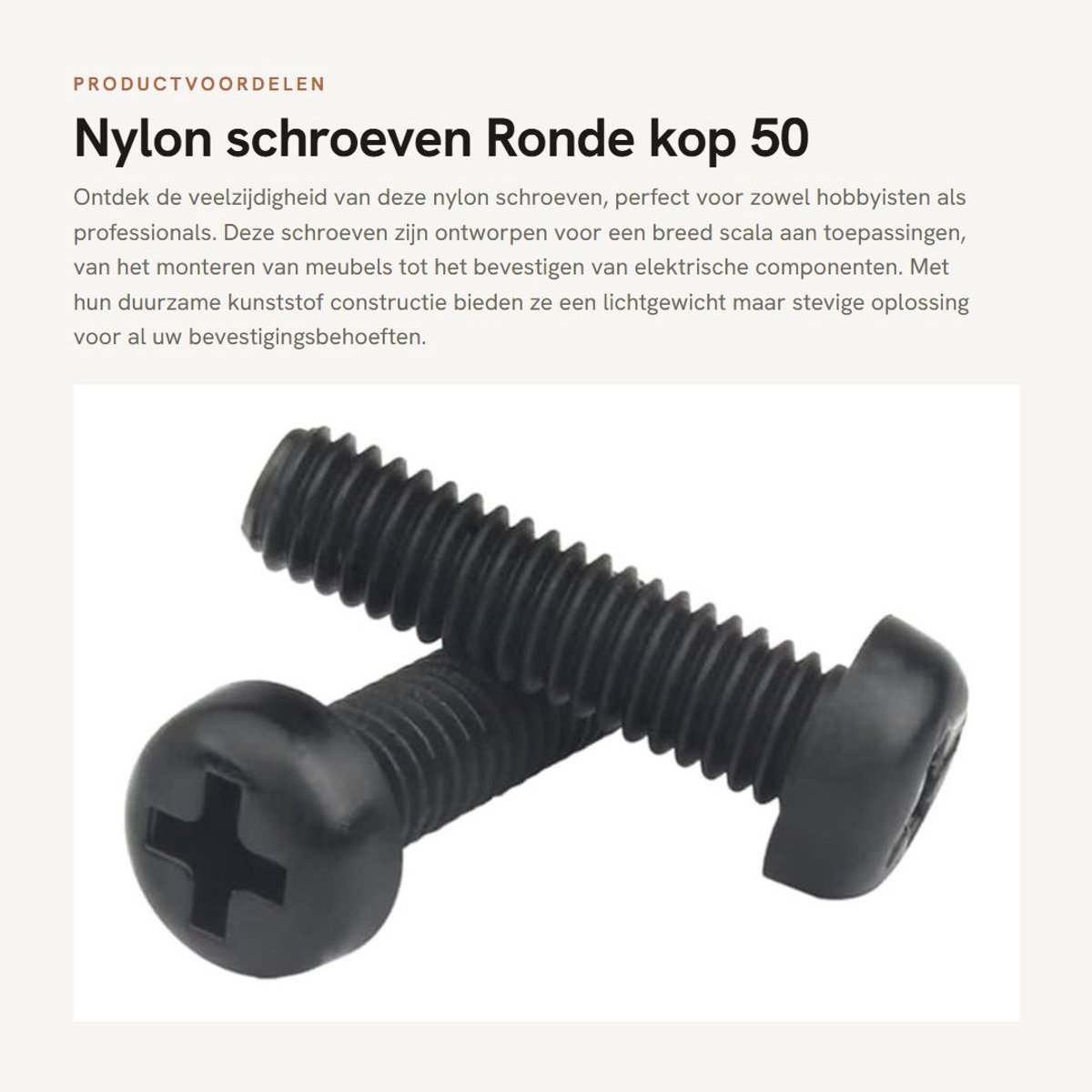 Dailygoods - Nylon schroeven - Ronde kop - 50 stuks - Zwart - Kruiskop schroeven - Geschikt voor diverse toepassingen - M6x8mm