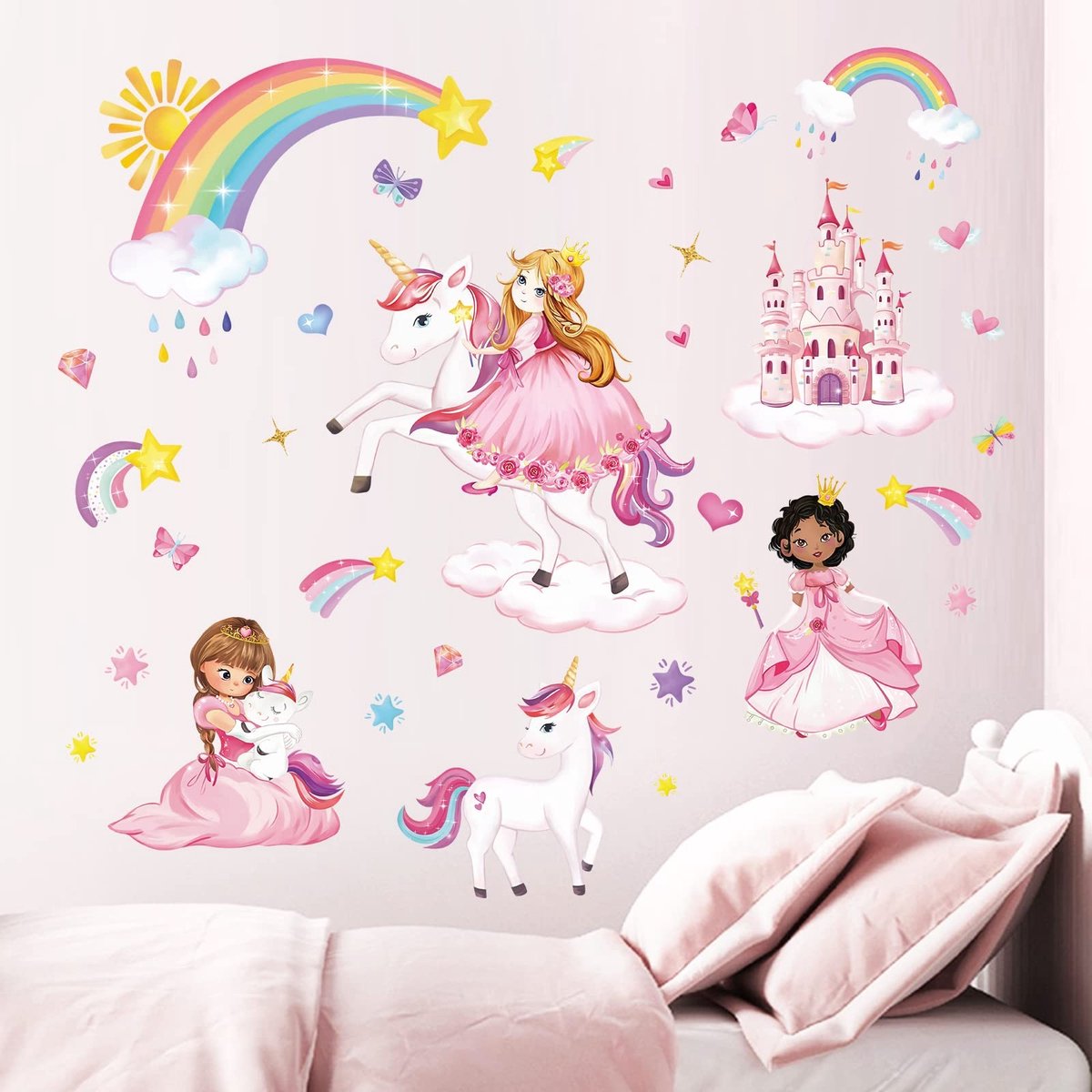 Dailygoods- Muursticker Prinses Eenhoorn - Wanddecoratie Kinderkamer - Muurstickers Babykamer - Waterdicht - Zelfklevend - Hoogwaardige PVC