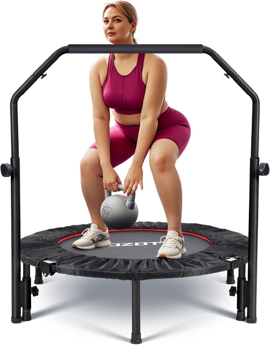 Opvouwbare Mini Trampoline - Fitness Springring - Thuis Sporten - Roestvrij Staal Frame - 48 Inch - Zilver