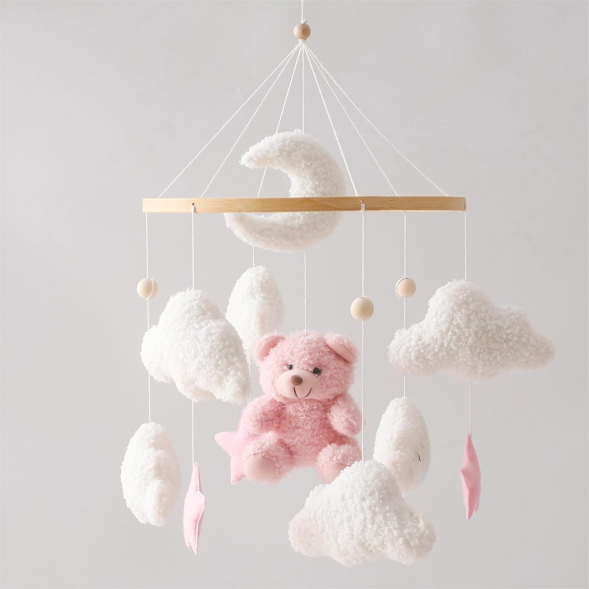 Babybed Mobiel - Kinderkamer Decoratie - Baby Vermaken - Handgemaakt & Veilig - 25.5 cm - Roze Beer