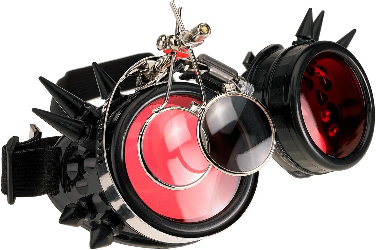 Cyber Bril - Steampunk Goggles - Feest Accessoire - Verstelbare Band - 18 cm - Zwart