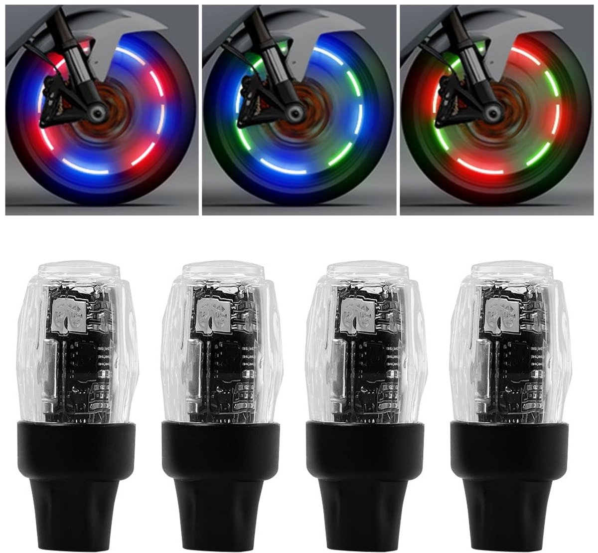 Dailygoods - Autovoorbandenwielverlichting - LED-bandenverlichting - Verbeterde zichtbaarheid - Kleurige verlichting - Geschikt voor auto en fiets - 4...