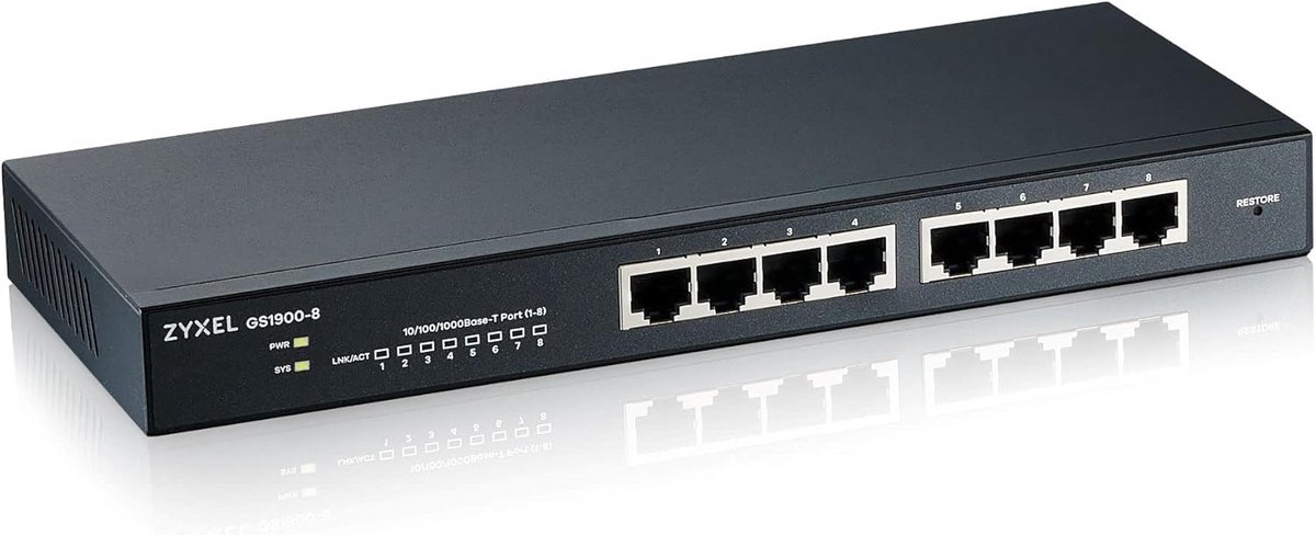 Netwerk Switch - Gigabit Switch - Netwerk Beheer - 8 Poorten Smart Managed - Desktop Formaat - Zwart
