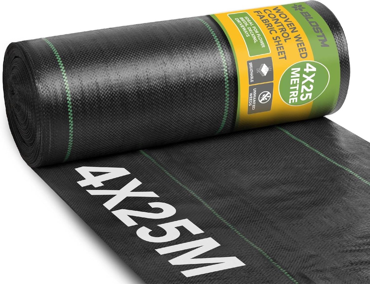 Onkruidmembraan Heavy Duty - Tuinmembraan Bodembedekker - Onkruid Vrij Houden - UV-gestabiliseerd Ademend - 4m x 25m - Zwart