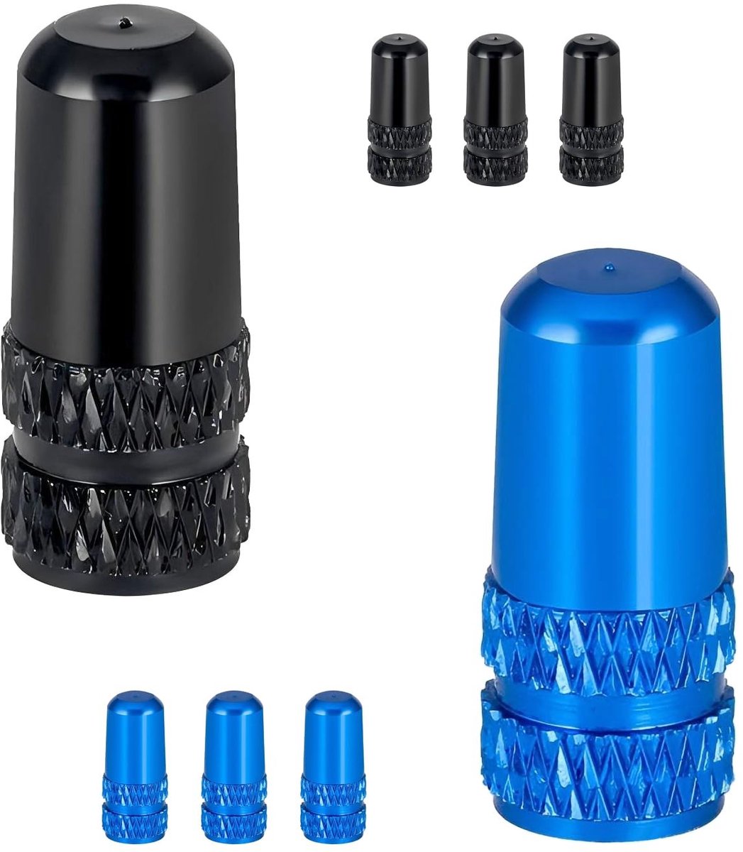 Dailygoods- Fietsventieldoppen 8 Stuks - Presta Ventieldoppen - Zwart/Blauw - Antislip - Duurzaam - Geschikt voor Fiets