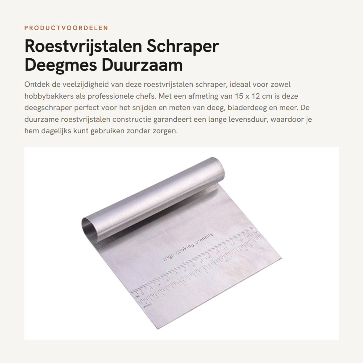 Dailygoods- Deegschraper Roestvrij Staal - Deegsnijder - Deegspatel - Keukenschraper - Broodmes - Comfortabele Handgreep 15 x 12 cm - Bakspatel