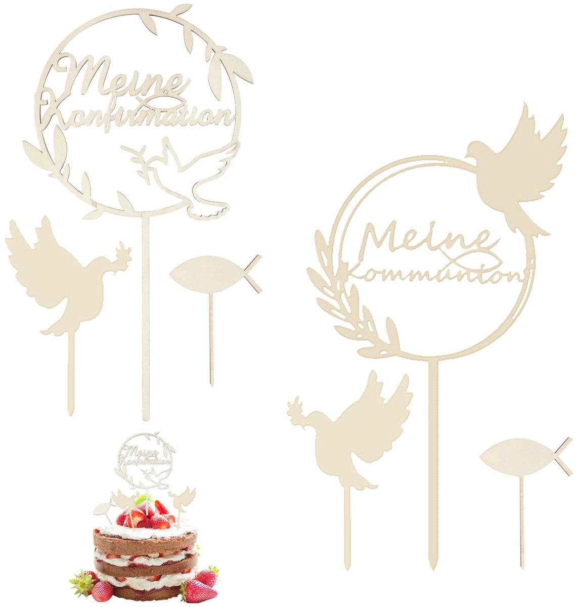 Dailygoods- Taarttoppers Uniek - Taartdecoratie Set - Houten Taartdecoratie - Herbruikbaar - Lichtgewicht - Elegante Doopdecoratie