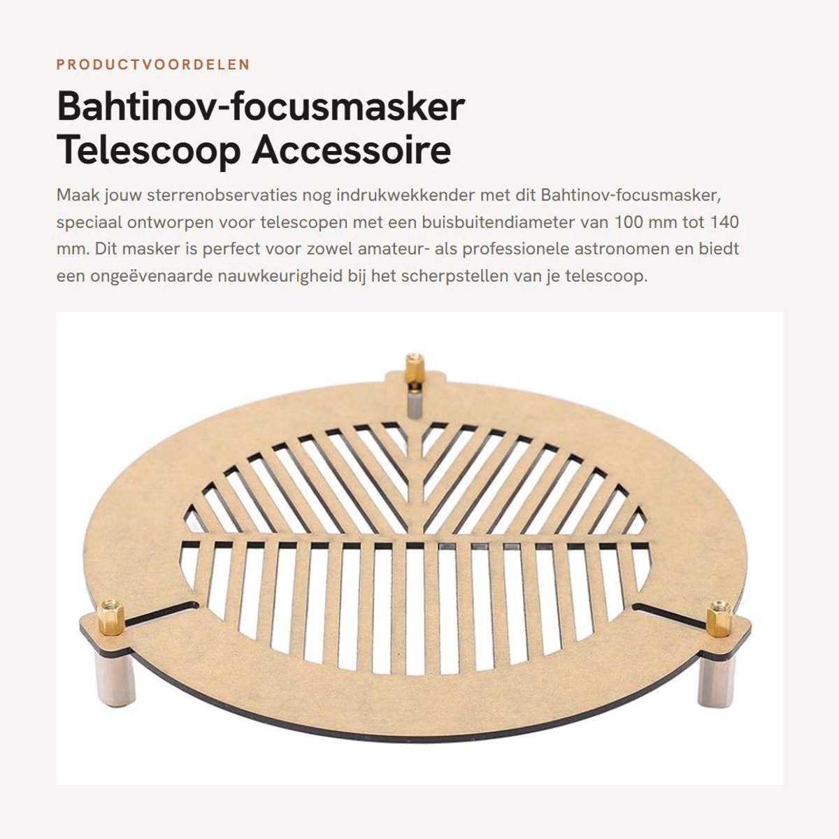 Dailygoods- Focusmasker Acryl - Bahtinov-masker - Voor Telescopen 100-140 Mm - Stabiele Metalen Palen - Beste Focus - Geschikt voor Spiegels/Refractors - Telescoopaccessoire