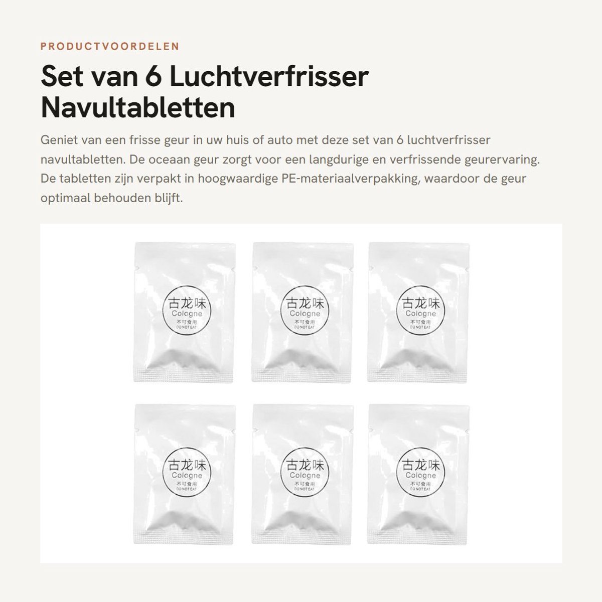Dailygoods- Luchtverfrisser Navul Tablets - Pakket van 6 - PE Materiaal - Langdurige Geur - Voor Thuis/Auto - Oceaan Smaak - Geurtabletten