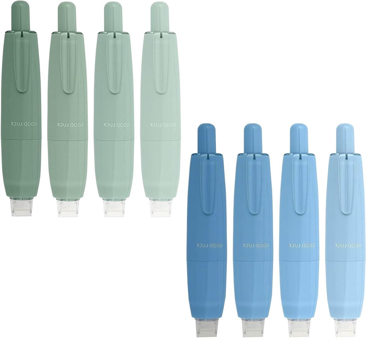 Dubbelzijdig plakband set van 8 stuks, transparant en permanent, ideaal voor scrapbooking en knutselen met handige dispenser (groen-blauw)