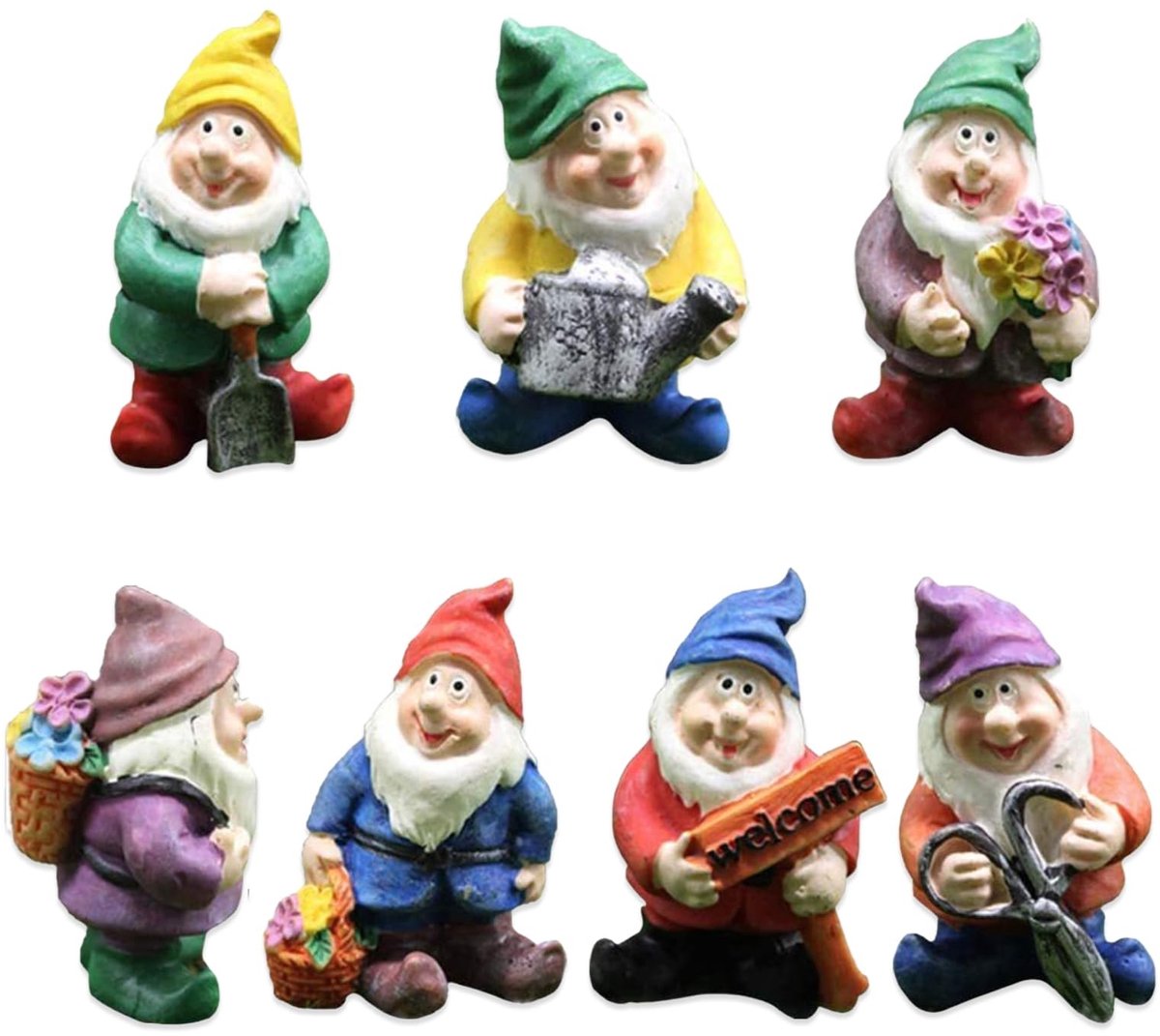 NTHProducts - Miniatuurtuin Gnooms - Tuin Decoratie - Schattige Gnooms Set - Multicolor - Fairy Garden Figuren - Geschikt voor Feestdagen - 7 Stuks