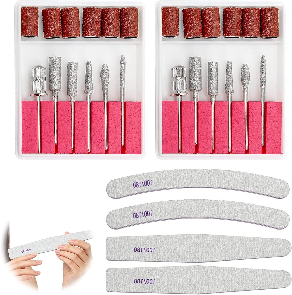 Set van 6 Nagelvijl Bits met Schuurmoffen en Nagelbestanden voor Manicure en Pedicure, Geschikt voor Gel- en Acrylnagels, Nagelboor Accessoires
