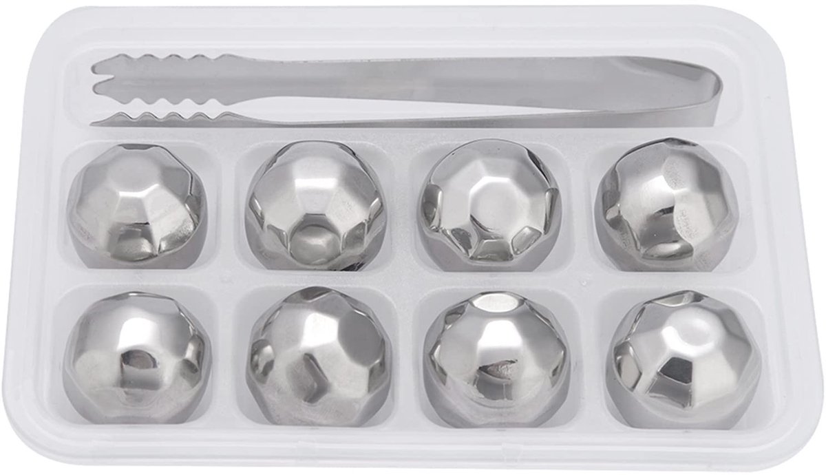 Allecto - Roestvrijstalen ijsbollen - Herbruikbare whisky-ijsballen - Ideaal voor cocktails - Diamantvormig - Drank Chilling Rocks - Geschikt voor ...