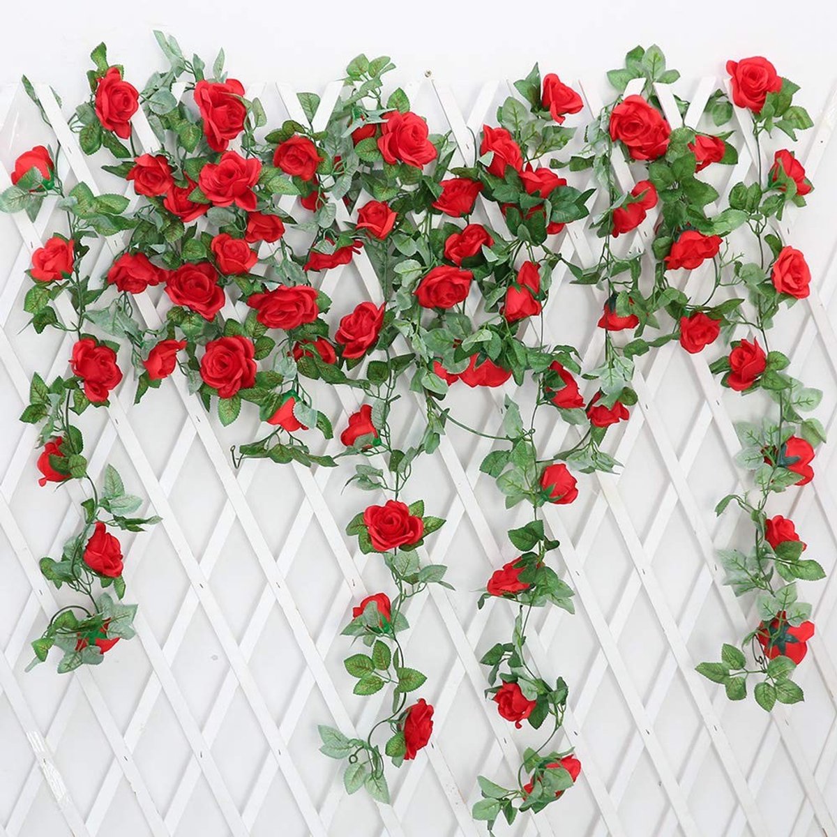 Virtubuy - Kunstmatige Rozenkrans - Decoratieve Bloemen - 220 cm - Rode Rozen - Perfect vo