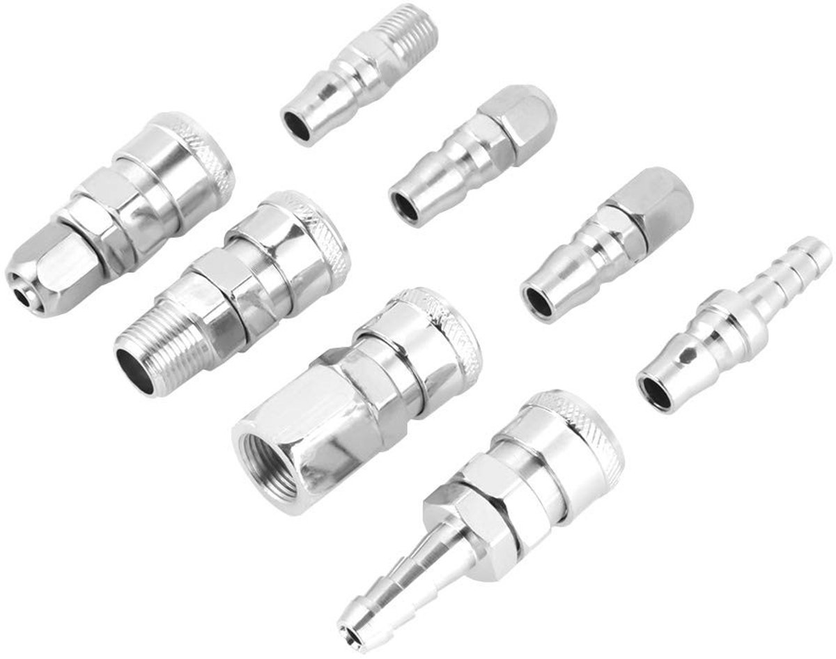 Byshayne - Pneumatische Verbindingen - Snelkoppeling - Zinklegering - 1/4 Inch - Fittingen voor Luchtcompressor - Geschikt voor Slangen - Zilver