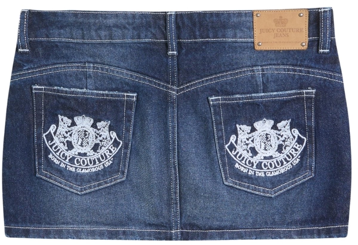 Juicy Couture Juicy Couture Stretch Denim Low Rise Mini Skirt Back Pocket Dog Crest - Maat W26