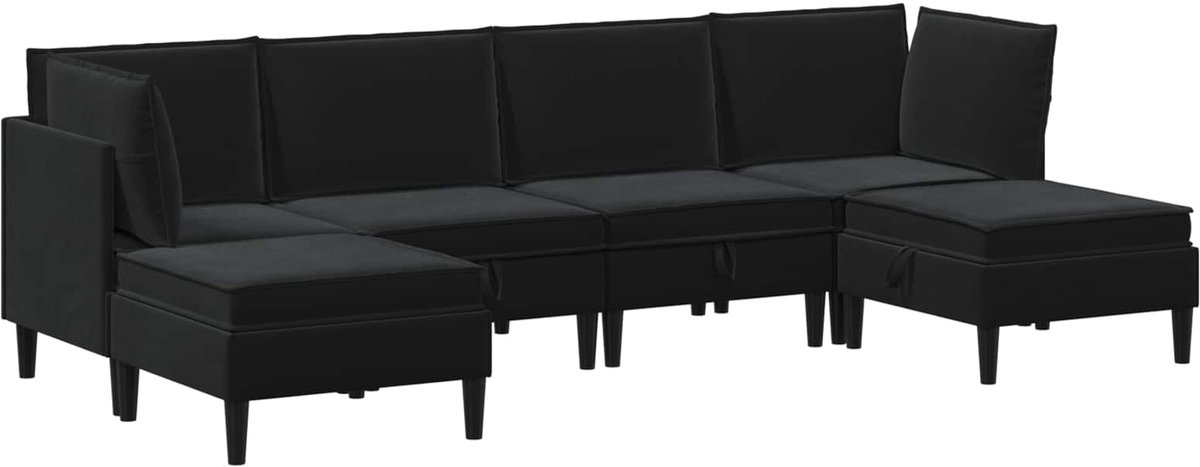 vidaXL Woonkamer - Meubelset - 6 - st - 280 - x - 140 - x - 82 - cm - Zwart - Fluweel