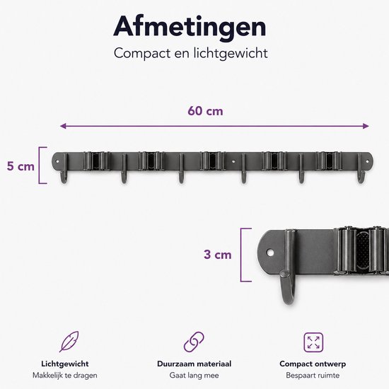 Luxe Bezem Ophangsysteem - Bezemhouder - Opbergsysteem - Ophanghaken - Tuingereedschap - Gereedschap opbergen - Antraciet van Luxe — afbeelding 5