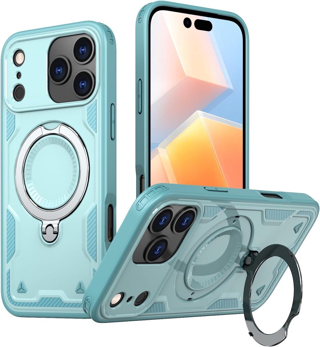 Compatibele Magsafe Hoes voor iPhone 17 Pro Max, Magnetische Autohouder met Robuuste Standaard en Schokbestendige Hard Shell Cover, L-Blue TH