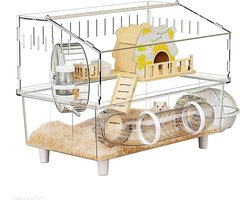 Ruime 2-laags doorzichtige hamsterkooi voor binnen en buiten - ideaal voor cavia's en kleine huisdieren, perfect voor observatie en reizen
