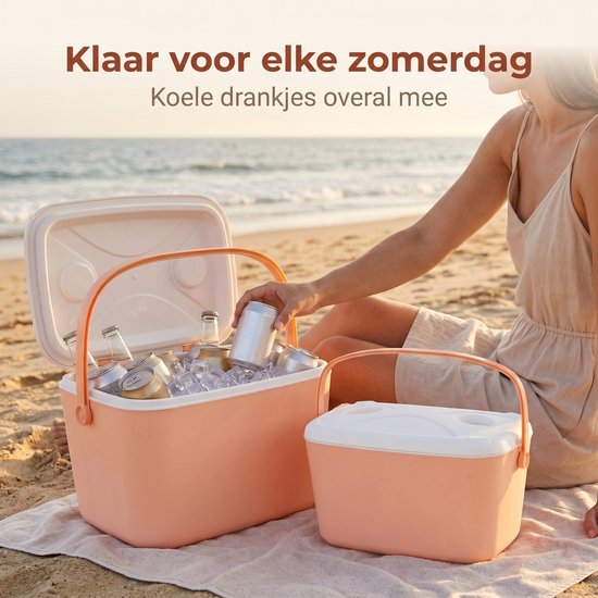 Cheqo® Koelbox Set van 2 - Roze - Passieve Koelbox voor Camping en Picknick - Draagbare Koeltas zonder Stroom - Geïsoleerd voor Strand en Auto - Stapelbaar - Frigobox - Coolbox - Festival - BBQ - Outdoor - Zomer van Cheqo — afbeelding 4