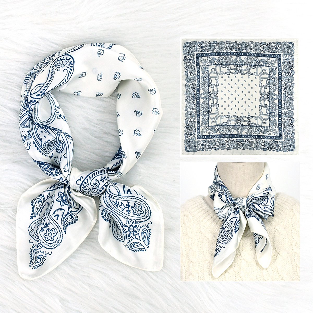 Dames Sjaal - Sjaals - Stola - Vierkante doek - Elegant Stijlvol Dames haar sjaal - Satijn zijde - Hals sjaaltje - Sjaaltje Satijn - Neksjaaltje - Omslagdoek Modesjaals - Neksjaal - Dames Halsdoek -Dame -53，70*70CM