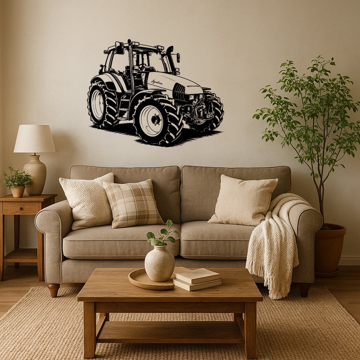 BR2Laser Deutz-Fahr Agrotron – Wanddecoratie – Lasergesneden Hout – Tractor kunst – 75 cm Breed