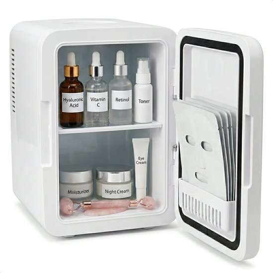 Soft & Silky Skincare Fridge Mini – Make-up Koelkast 4L met Koel- en Warmtefunctie, Stil, Wit