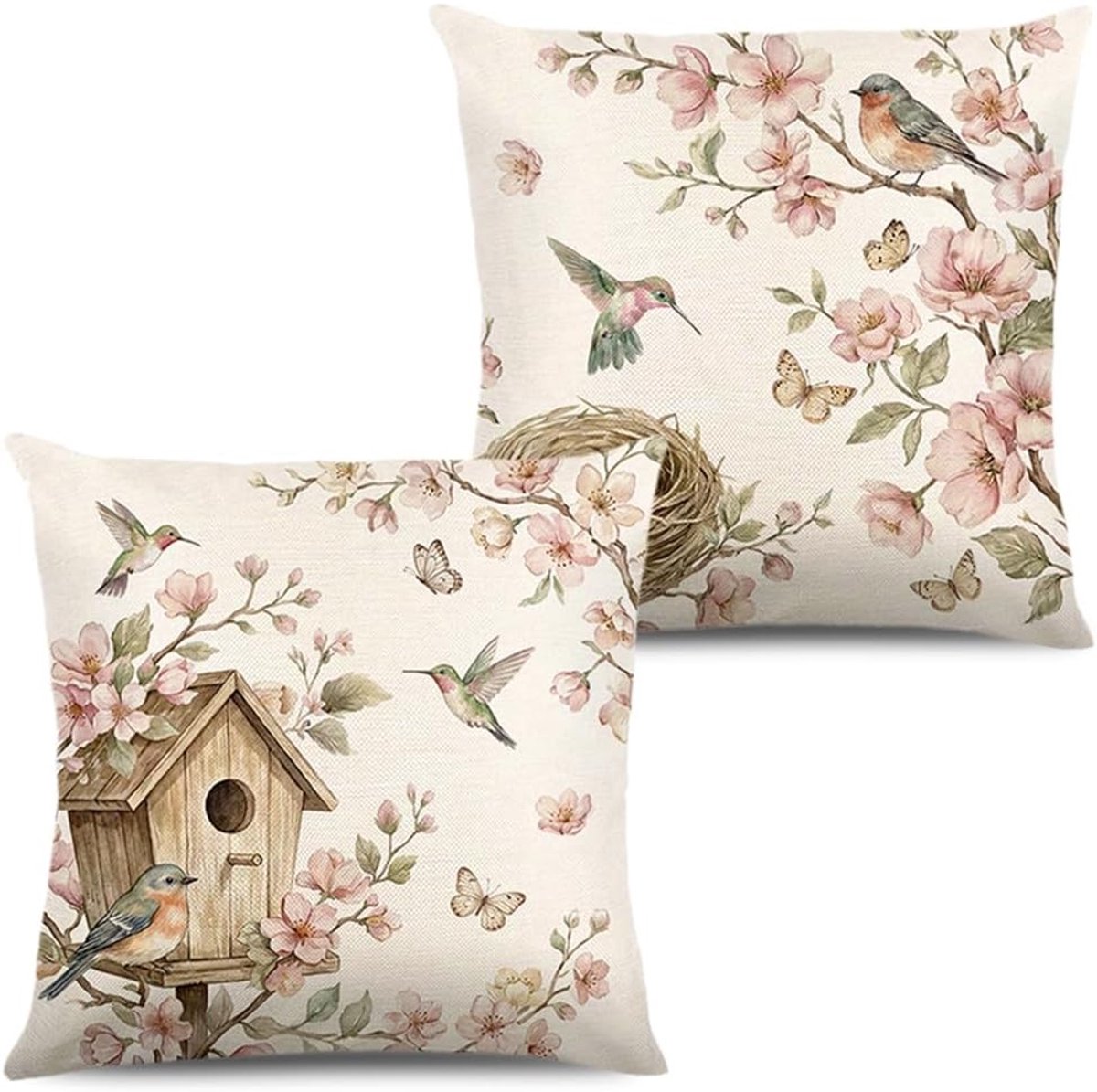 Set van 2 decoratieve kussenslopen met bloemenprint, 40 x 40 cm, ideaal voor lente en zomer, perfect voor bank en woondecoratie