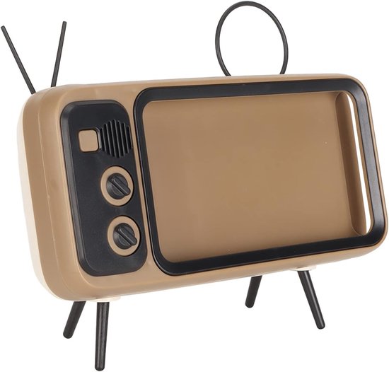 Retro Telefoonstandaard in TV-Stijl | Decoratieve Bureauhouder | Krasbestendig in Koffiekleur voor Thuisgebruik