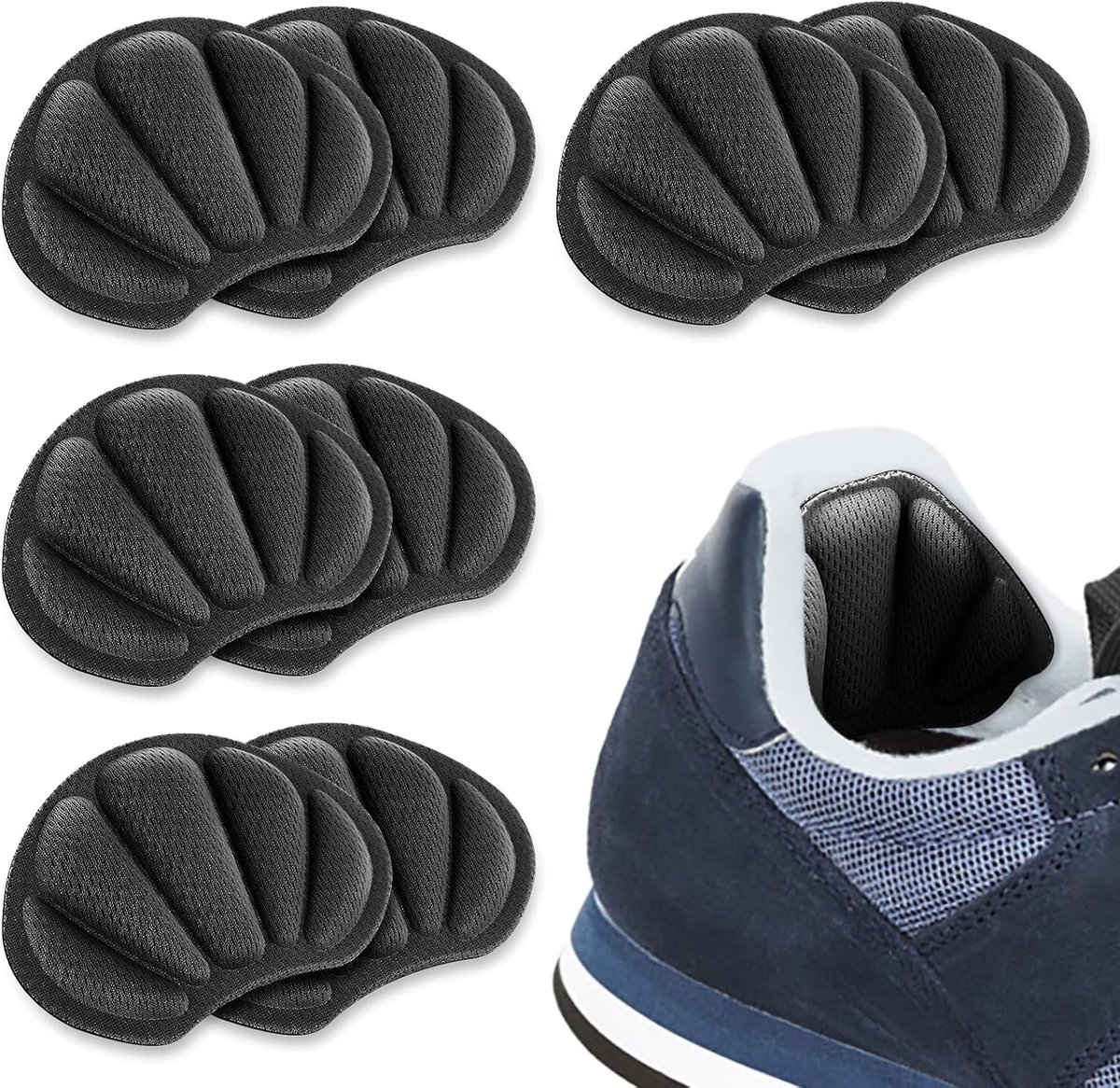Comfortabele hielpads voor hoge hakken - 4 paar inlegzolen, voetboogondersteuning, antislip kussentjes voor dames en heren (Zwart)