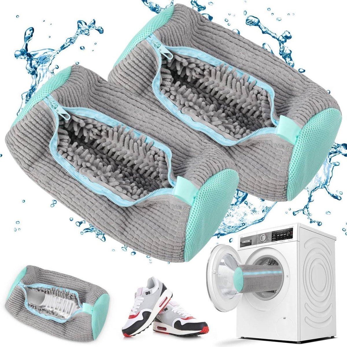 Schoenwaszak met rits voor optimale reiniging in de wasmachine, geschikt voor alle soorten schoenen, microfiber materiaal, 360 graden bescherming