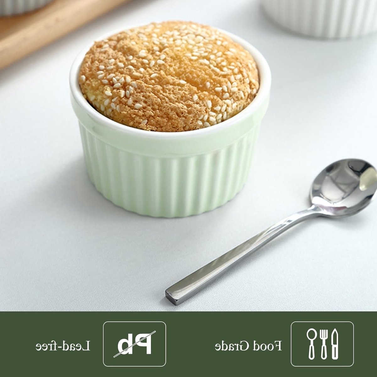 Set van 8 Kleine Porseleinen Ramekins 120ml voor Airfryer, Soufflé, Pudding en Dips - Groen — cadeau in Koken & Dineren - foto 2