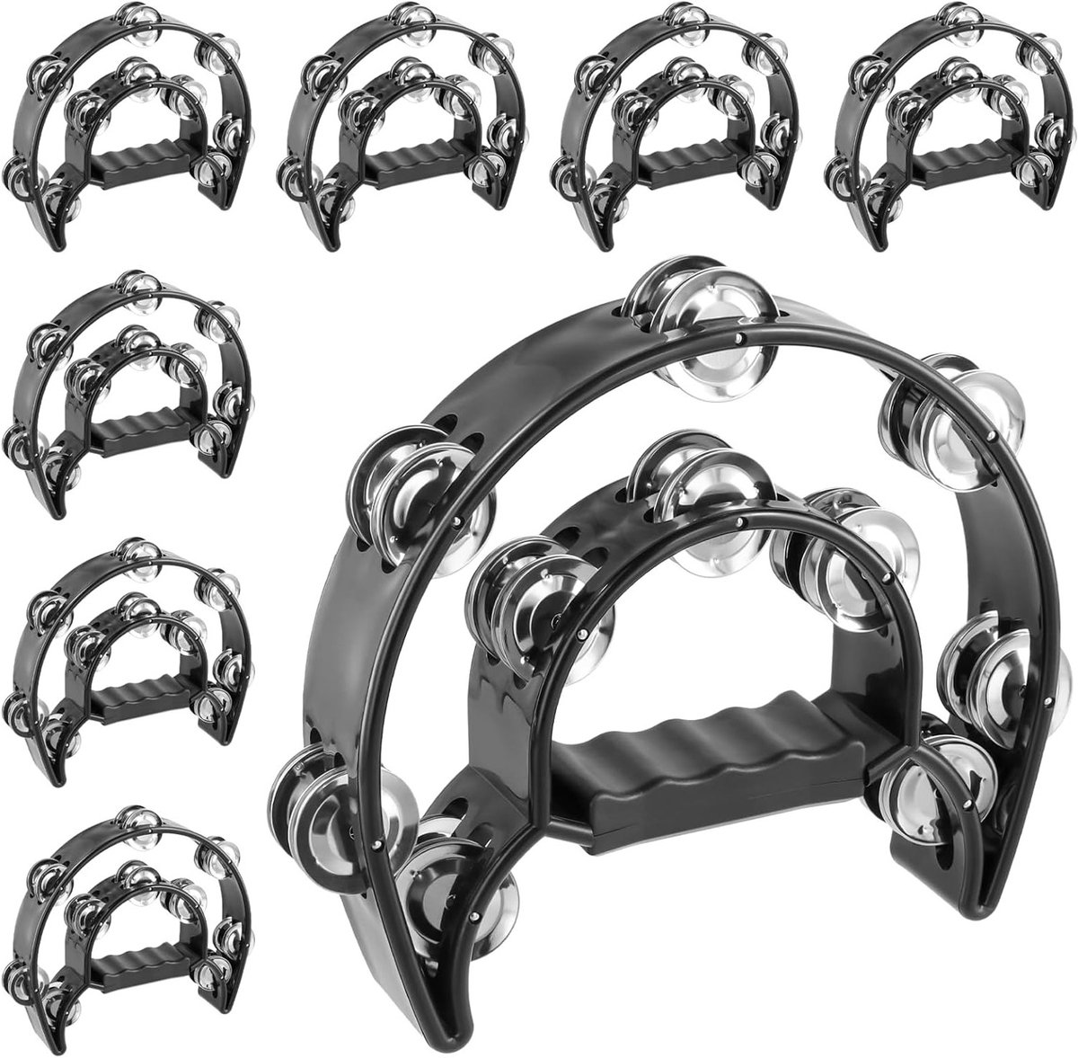 8 Stuks 23 x 20 cm Zwarte Dubbele Rij Tamburijnen, Halve Maan Tamburijnen voor Muzikanten en Bands, Perfect voor Optredens en Feesten