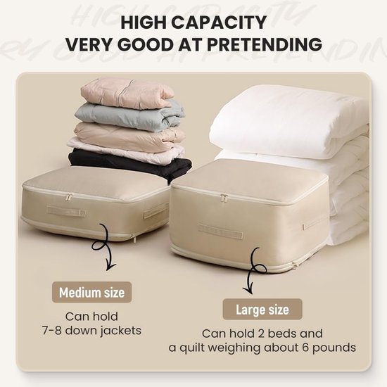 Ruimtebesparende Organizer - Opbergtas Dekbed - Efficiënt Opbergen - 3-laags Compressie - XL 50cm - Beige van Merkloos — afbeelding 5