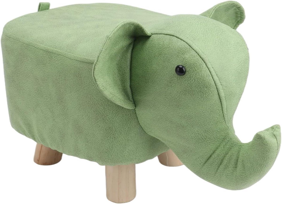 Dieren Krukje - Olifant Voetenbank - Zitten en Decoratie - Antislip Stille Stickers - 30x25x23cm - Groen