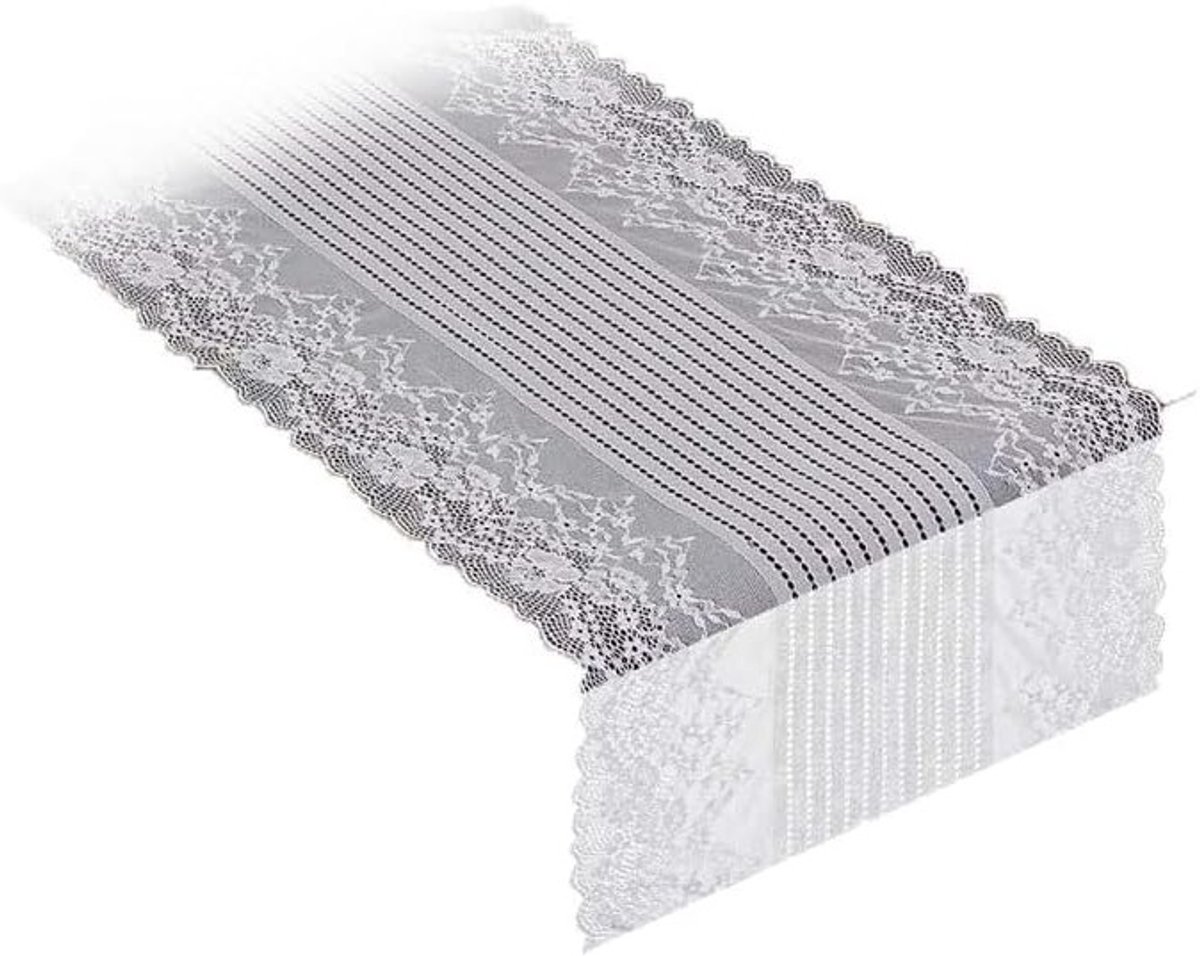 Elegante Tafelrunner van Macramé 38 cm Breed voor Bruiloften en Feestjes - Vintage Natuurlijke Tafeldecoratie en Tafelloper in Wit