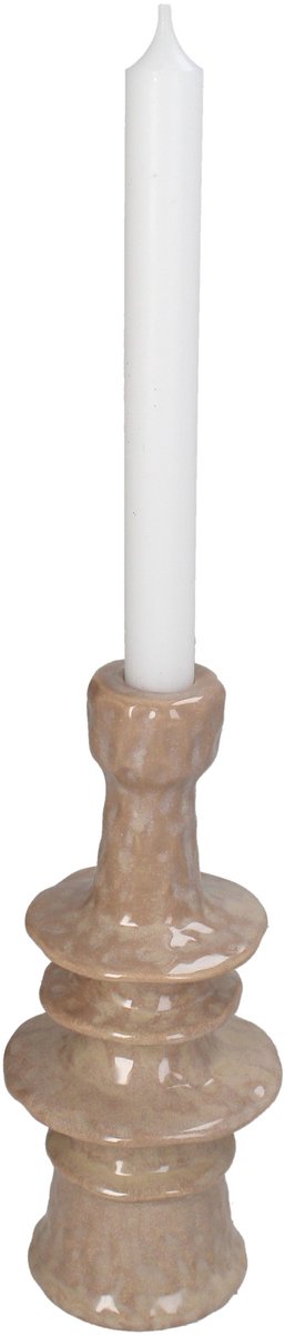 Kandelaar Inya - Keramiek - Beige - 9x22x9 cm (BxHxD) - Voor dinerkaarsen - Sfeervol Interieur
