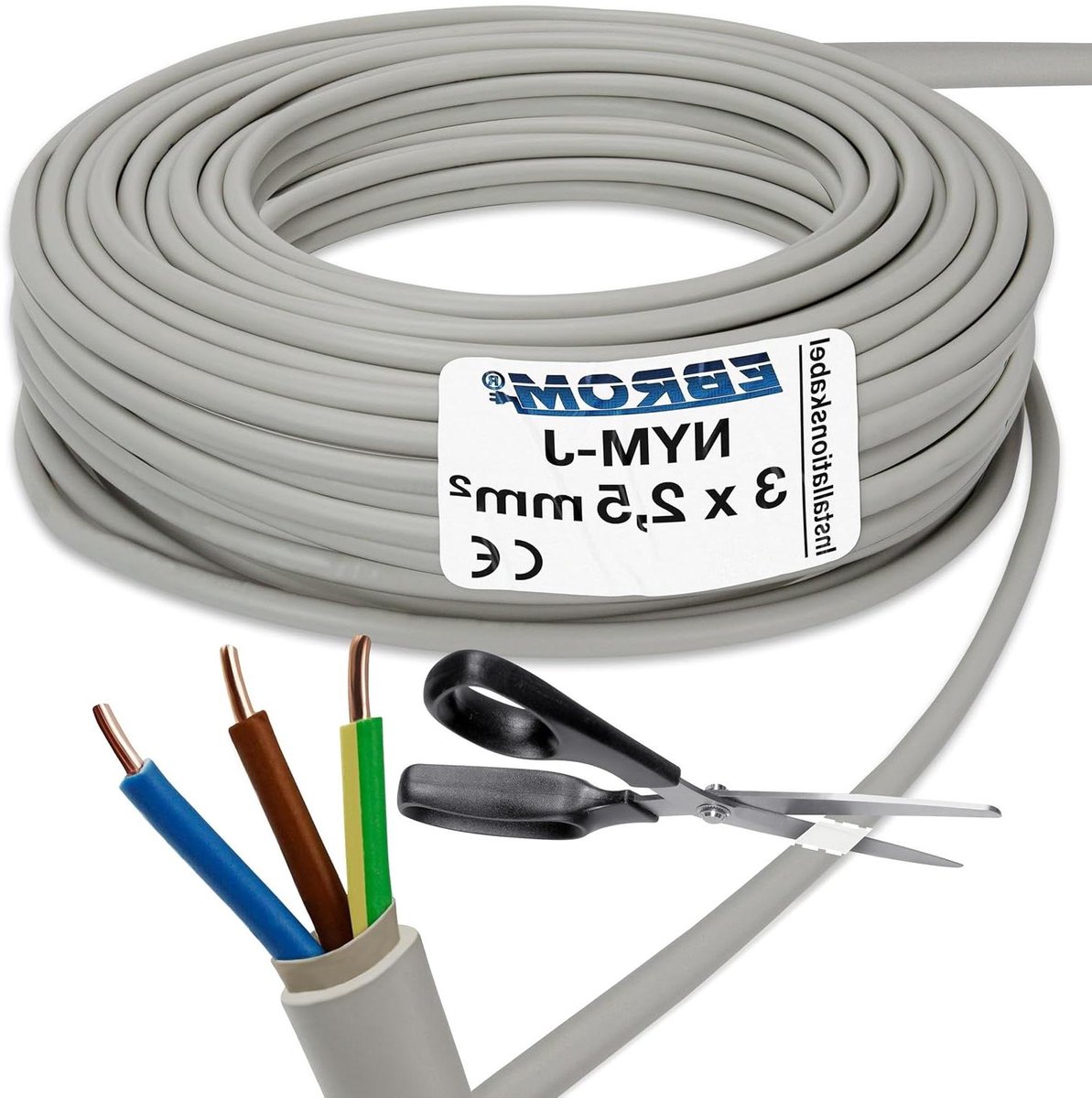 Installatiekabel NYM-J - Mantelleiding - Vaste elektrische installatie - Vlamvertragend - 3x25 mm² - Grijs
